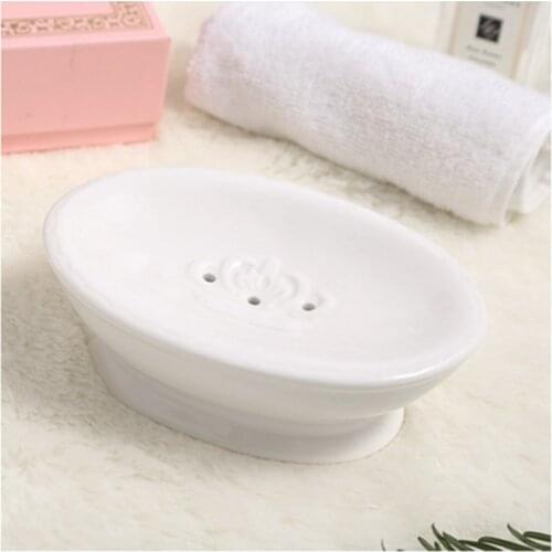 European Style Draining Holes Soap Box Oval White Ceramic Creative Soap Dish Home Bathroom Pure Color Soap Tray Hotel Soap Rack