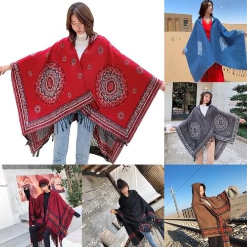 2021NEW Women Blanket Coat Imitation Cashmere Shawl wool Show cape autumn and winter large size 130*150cm Wear hat poncho Scarf