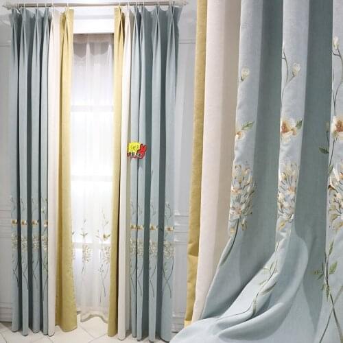 Chenille Embroidered Shade Curtain Window Screen Warm and Blue Curtains for Bedroom Living Room Sheer Curtains Morden Tulle