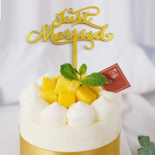 New Just Married Wedding Cake Topper Gold Silver Mirror Engagement Cupcake Topper for Romantic Wedding Party Cake Decorations