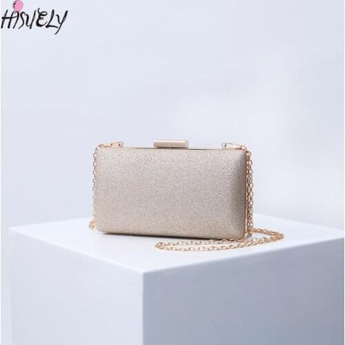 Solid color dinner bag, chain-style clutch small square bag, Glitter glitter banquet party wallet, metal chain shoulder bag