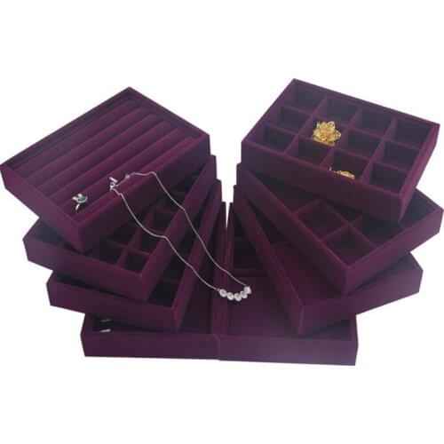 New Arrival DIY Jewelry Box Drawer Storage Organizer Purple Soft Velvet Jewellery Earring Necklace Pendant Bracelet Tray 8 Optio