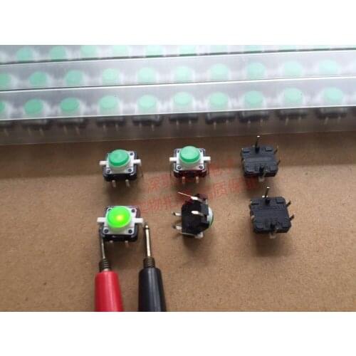 Original new 100% touch switch 12*12*7.5 LED light-emitting button 12X12 green light B3F-9200