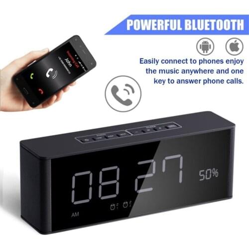 Hot Portable Time Display Alarm Clock FM Radio Bluetooth Speaker Wireless Stereo Subwoofer Music Player Built-in 4000mAh Battery