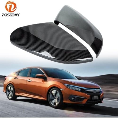 POSSBAY 2pcs Auto Car Rear View Side Mirror Cover Trim For Honda Civic 2/4/5 Door 2016 present Side Cover Mirror Accessories