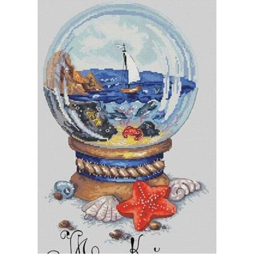 Coastal scenery in crystal ball patterns counted 11CT 14CT 18CT DIY Cross Stitch Sets Cross-stitch Kits Embroidery Needlework