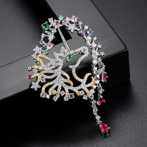 Zlxgirl Luxury Brand Zircon Inlay Color Womens Clothing Korean Brass Diamond Dinner Accessories Gift men copper brooches