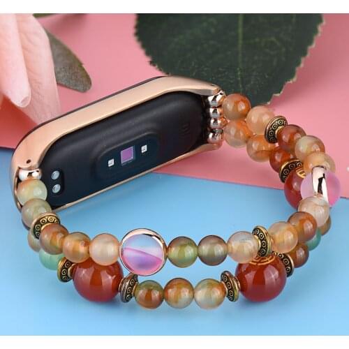 Beaded Luxury Straps for Xiaomi Mi Band 4 Bands Beaded Strap Replacement for Xiaomi Mi Band 3 Bracelet Women Girls Agate Elastic