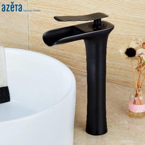 Luxury Black Single Handle Basin Faucet Bathroom Brass Material High Waterfall Hot & Cold Water Washbasin Mixer Tap AT7206HB
