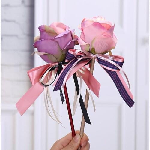 Artificial Flowers Writing Pen Rose Ballpoint Pen Creative Gifts Bow Advertising Pen Wedding Signature Pen Valentines Day Diy