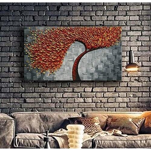 HandPainted 3D Red Tree Oil Painting Modern Abstract knife oil Painting On Canvas Artwork picture Wall Art living room bedroom