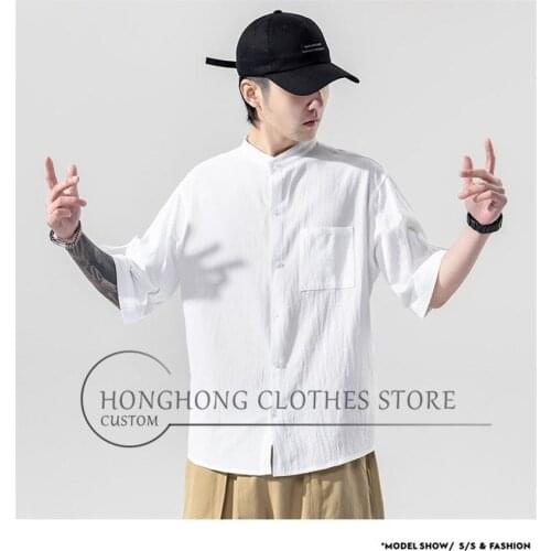 S-6XL! Summer new fashion mens five-minute sleeve shirt loose large size standing collar short sleeves