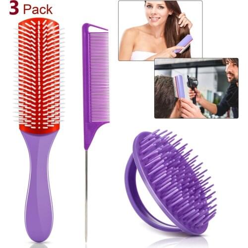 3PCS Detangling Hair Brush 9-Row Hair Comb Rat Tail Comb Hair Washing Comb Head Body Scalp Massage Hairbrush for Curly Wet Hair