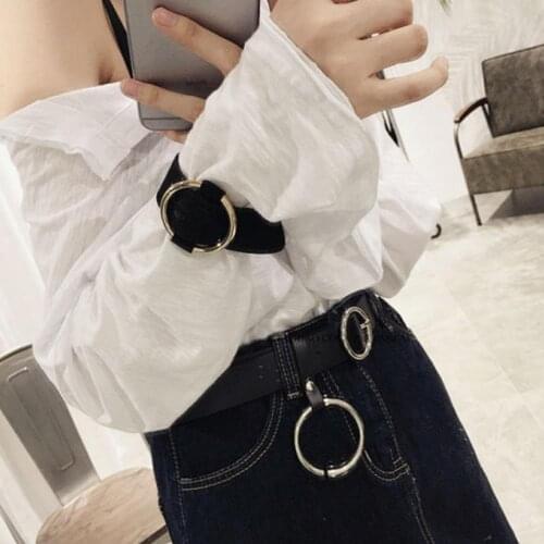 Wide Belt Elastic Belt Waist Bodycon Dress Belts Fashion Women Faux Leather Circle Decor Pin Buckle Pants Waistband дамский пояс