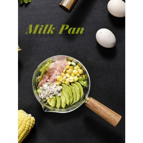 GLASS SAUCEPAN milk pot thicken transparency with wooden handle Cookware korean style kitchen pot for baby food salad bowl