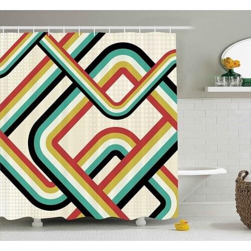 Trippy Shower Curtain Retro Striped Artistic Subway Lines Inspired Digital Graphic Design Bathroom Waterproof Curtains