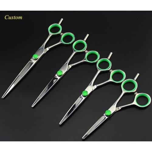 Custom japan 440c 5 5.5 6 7 inch green hair cutting scissors barber makas thinning shears haircut scissor hairdressing scissors