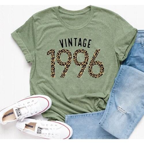 Vintage 1996 Limited Edition Leopard Sweatshirt 25th Birthday Shirt Gifts Women 100% Cotton Lady Fashion O Neck Short Sleeve y2k