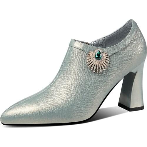 Spring Autumn Ankle Modern Boots High Heels Elegant Genuine Leather Footwear Women Shoes Black Pointed Toe New Trend Boots A123