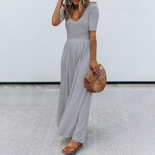 2021 Fashion Women Short Sleeve Solid Jumpsuits Summer Casual Wide Leg Jumpsuit Women Elegance Gray Loose Rompers Women Jumpsuit