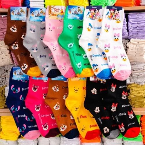 Disney women 1 pair cartoon socks Donald Duck Mickey Judy pattern cotton socks adult tube socks cotton socks 35-40