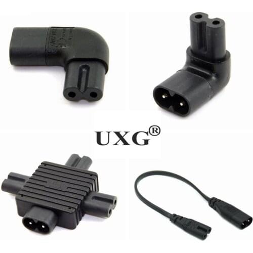 1Pc IEC 320 2-Pin C7 3 X Female To C8 Male Right Up Down Angled AC extension cord Power Cable Adapter Converter