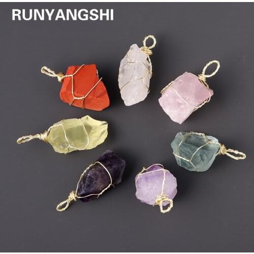 1PC Natural crystal Pink Quartz Rough Pendant Amethyst Irregular stone Crystal Jewelry Healing Necklace