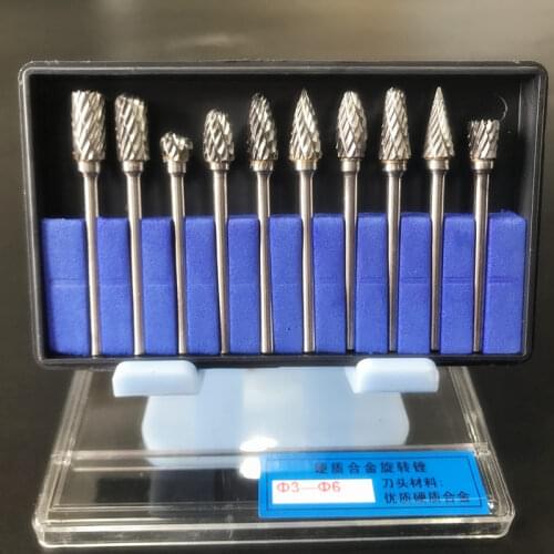 10pcs Dental Lab Tungsten Steel Carbide Burs Drills Polishing Burs Burrs Nail Grinding Head 2.35mm & 3mm