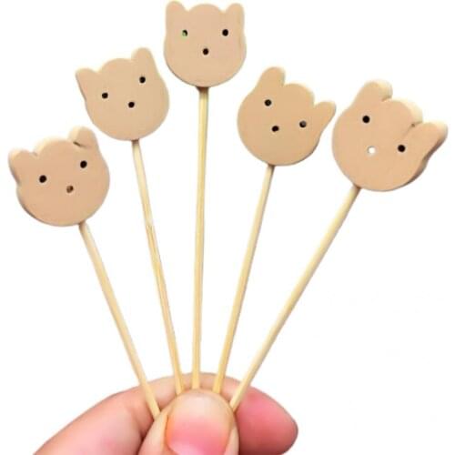 Lovely 100Pcs Ornamental Eco-friendly Cartoon Pattern Bamboo Fruit Pick Attractive Fruit Toothpick Decorative for Party