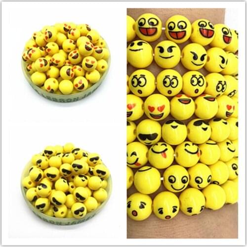New 20pcs 10mm Round Acrylic Smiling Face Beads Jewelry Making DIY Clothing Accessories