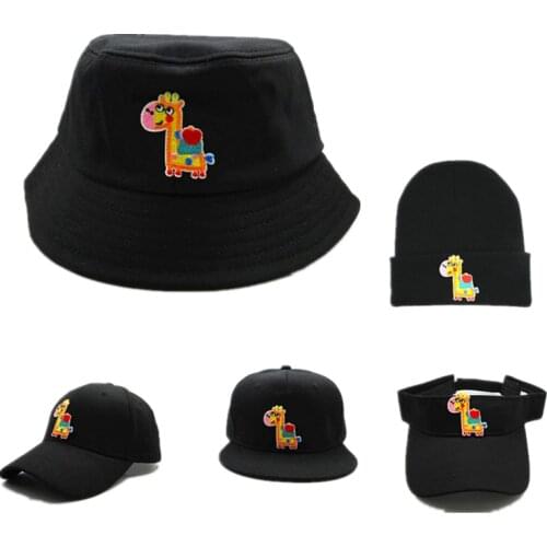 2021 Cartoon Giraffe Embroidery Cotton Bucket Hat Fisherman Hat Outdoor Travel Hat Sun Cap Hats for Men and Women 361