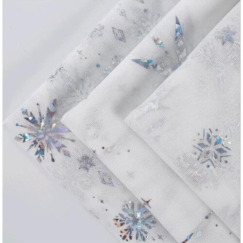 3meters 145cm wide snowflake bronzed organza frozen printed fabric shining glitter tulle clothing decoration dress DIY sewing