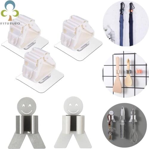 3Pcs/lot Creative DIY Multifunctional plastic strong seamless mop clip smiley mop hanger hook bathroom hook YJN