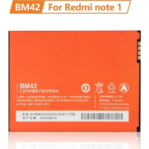 XaioMi Original BM42 Battery For Xiaomi Redmi note 1 Redrice note1 Phone Replacement Battery 100% New Authentic 3200mAh