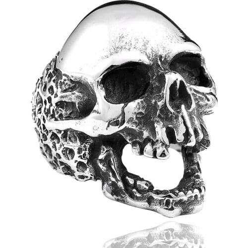 Big Skull For Man Original Style Stainless Steel Punk Rock Male Personality Ring halloween party