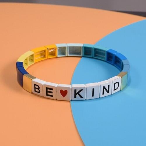 Rainbow myuki tile armbands diy letters strand bracelet BE KIND friendship wrap bracelet boho jewelry vsco girl summer access