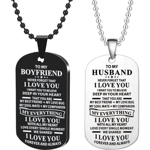 Stainless Steel Chain Mens Letter Necklace Pendant Dog Tags Army for Men Women Sweater Chain Boyfriend/girlfriend Gift