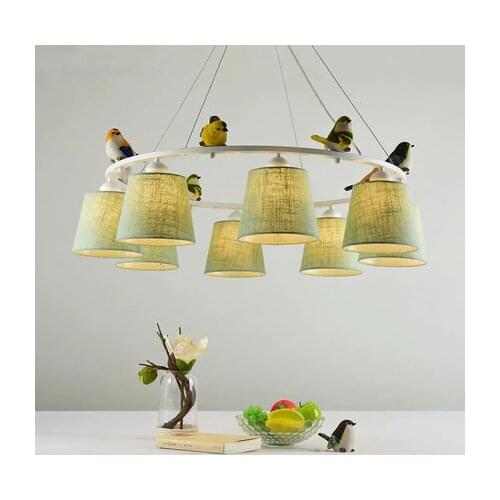Colors Birds LED Chandelier with Lampshades E27 Fabric Chandeliers For Living Room Bedroom Hanging Lighting Fixtures