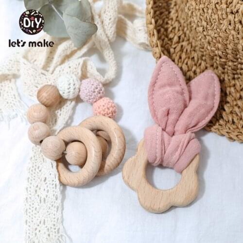 Lets Make Baby Teether Toys BPA Free 2pcs/set Bracelet Beech Ring Wholesale Bunny Ear Animal Cartoon Flower Rodent Teether