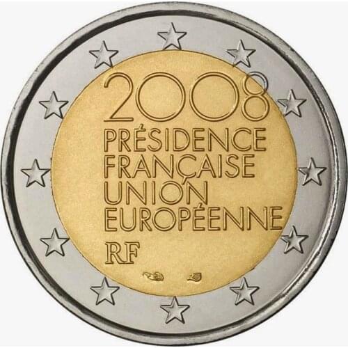 France 2008 EU Rotating Presidency 2 Euro Bimetallic Coin Real Original Coins True Euro