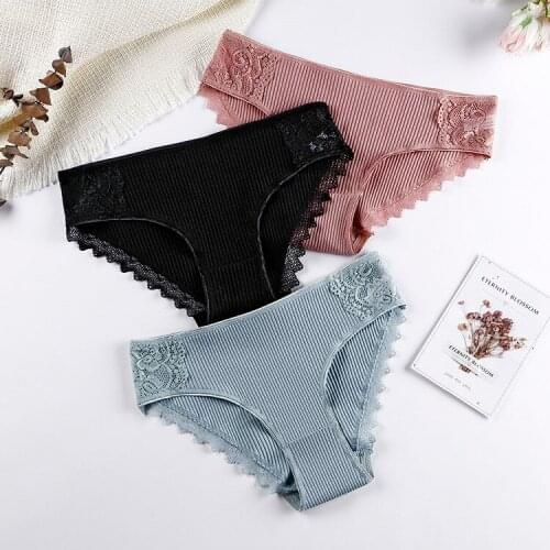 Cotton Underwear Womens Panties Comfort Underpants Floral Lace Briefs for Woman Sexy Low-Rise Pantys Intimates