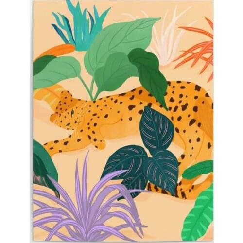 Canvas Prints Sunbathing Painting Wall Artwork Tiger Poster Modern Home Botanical Decoration Modular Pictures For Living Room