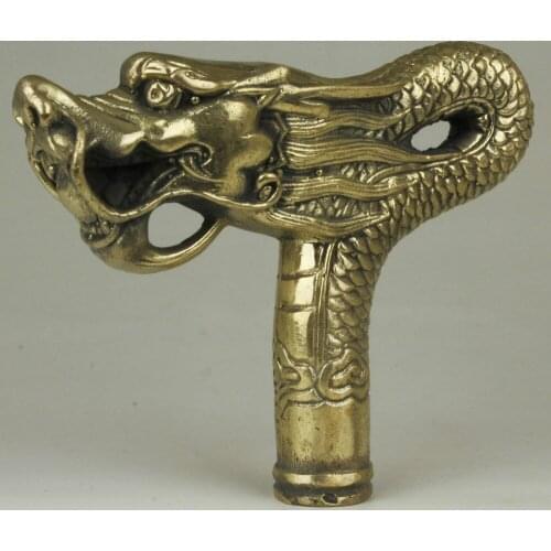China Handwork Carving Brass China Dragon Statues Cane Head Walking Stick
