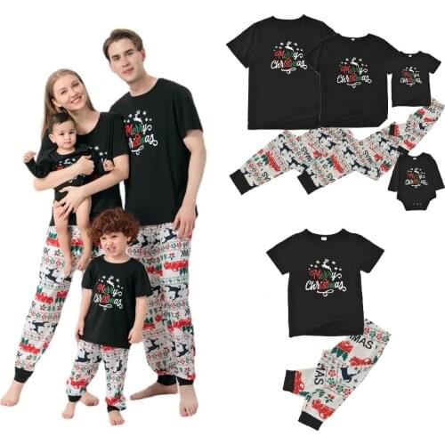 Short Sleeve Christmas Family Matching Outfits Look Deer Pajamas Sets Father Mother Kids & Babys Sleepwear Mommy and Me Clothes