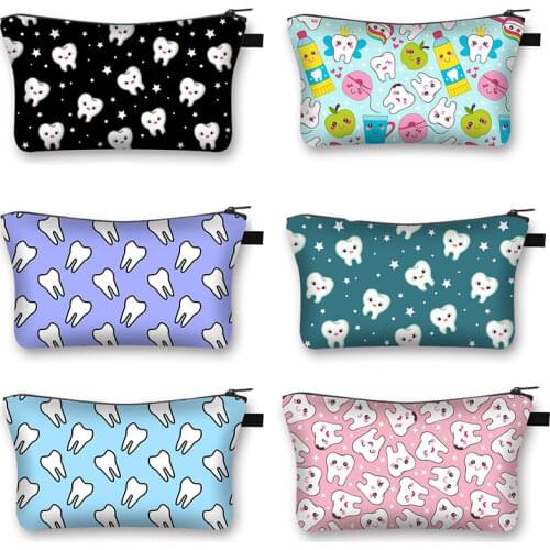 Teeth Funny Necessaries Cosmetic Bag Print Women Makeup Shopping Fashion Storage Bag Travel Portable Cosmetic Case