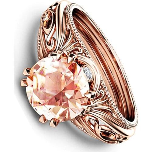 MIlangirl Classic Rose Gold Color Engraved Pattern Inlaid Zircon Rhinestone Crystal Metal Ring for Party Jewelry Accessories