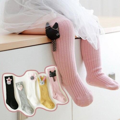 Cute Baby Girls Toddler Kid Flower Cotton Warm Tights Stockings Little Girl Cartoon Knitted Long Socks