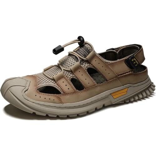Jumpmore Fashion Men Sports Shoes Casual Leather Sandals Male Hollow Breathable Sandals Size 38-45