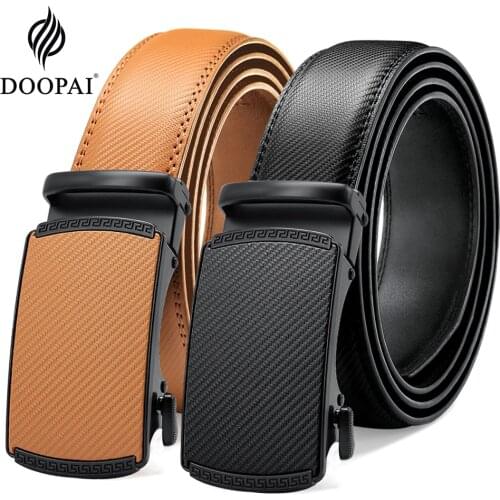 DOOPAI Multicolor Genuine Leather Mens Belts Fashion Business Automatic Buckle Straps Ratchet Cow Leather Waistband 3.5cm Width