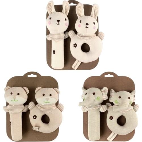 Anime Rabbit Elephant Bear Baby Toys 0-12 Months Soft Baby Rattles Plush Toys Soothing Sleep Appease Hand crank Plush Toys